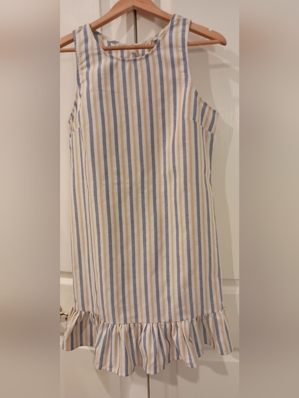 Cozy Casual Vertical Stripe Midi Dress - Blue & Tan
